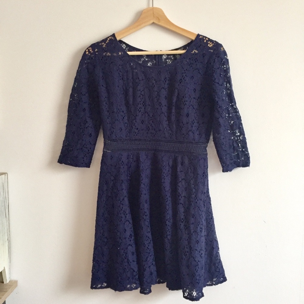 Aqua Lace Swing Dress Sz S Navy Blue